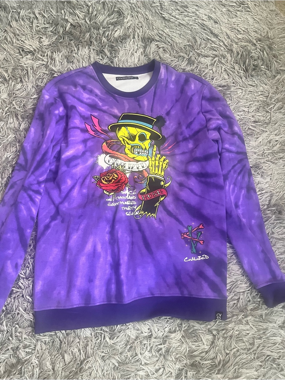Men’s Civilized Purple Tie-Dye Graphic Crewneck Sweatshirt Size 2XL